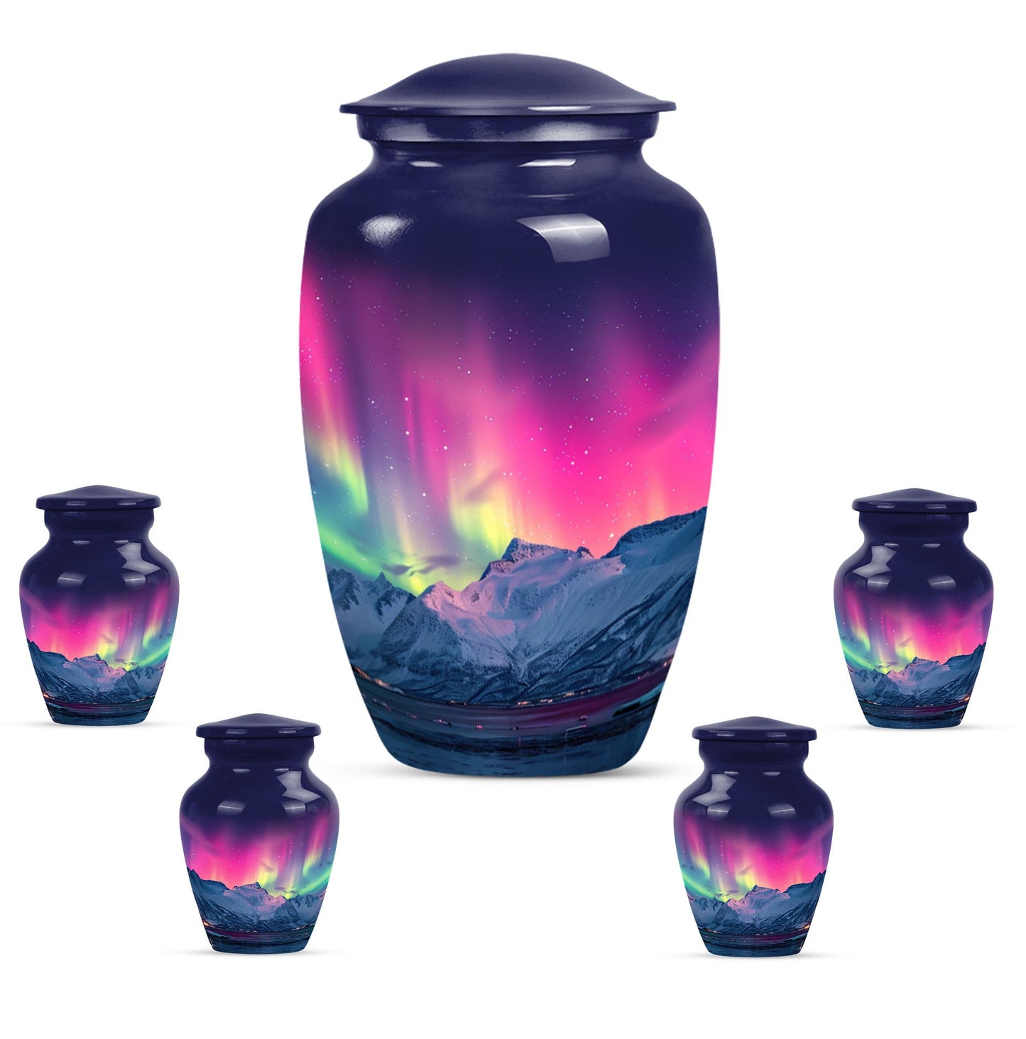 10-inch classic Northern Lights themed cremation urn.