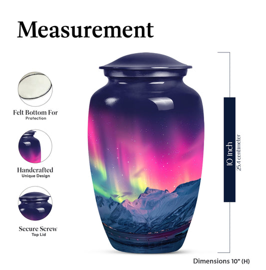 10-inch classic Northern Lights themed cremation urn.
