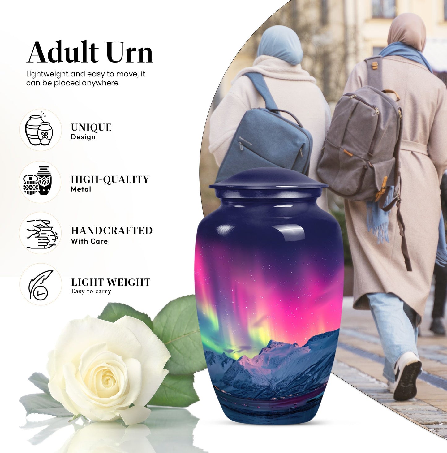 10-inch classic Northern Lights themed cremation urn.