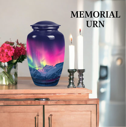 10-inch classic Northern Lights themed cremation urn.
