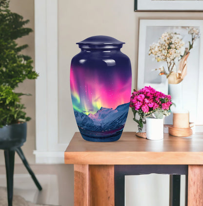 10-inch classic Northern Lights themed cremation urn.