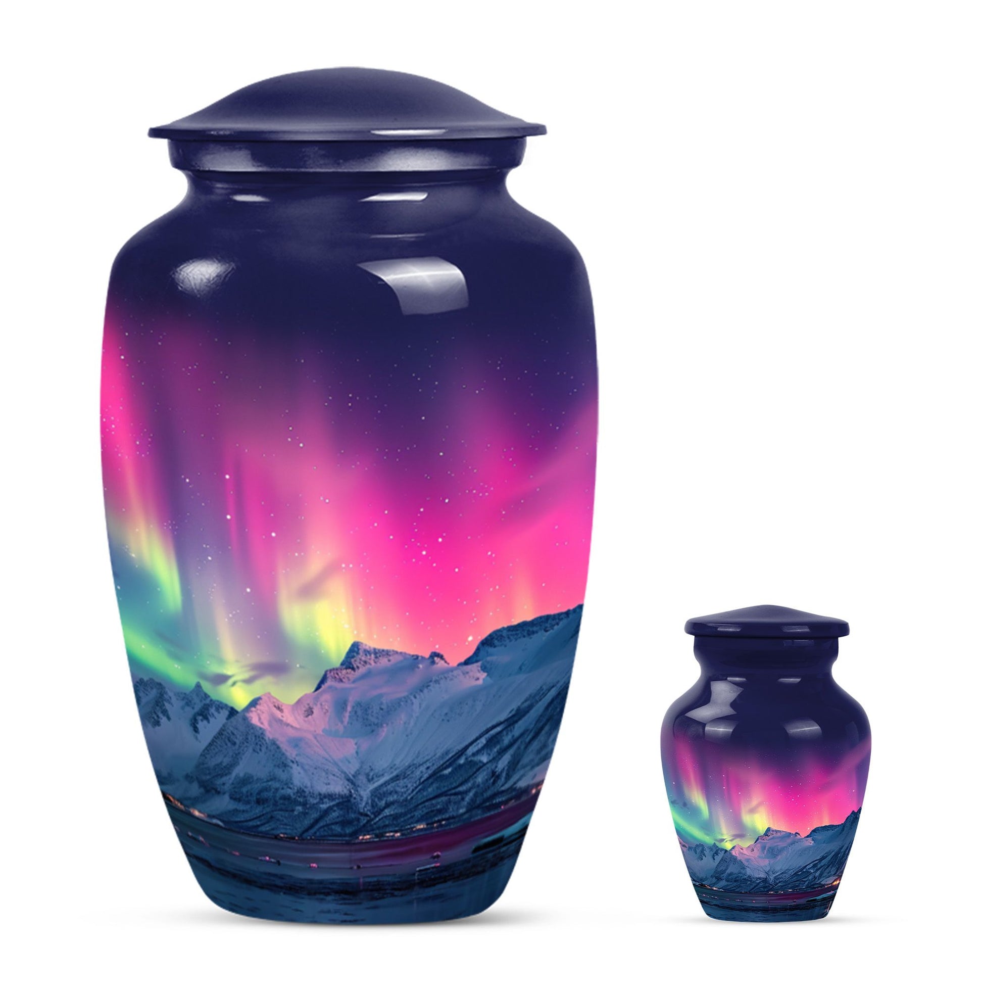 Aurora Borealis Theme Large Urn With 1 Keepsake Urn
