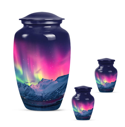 Aurora Borealis Theme Large Urn With 2 Keepsake Urn