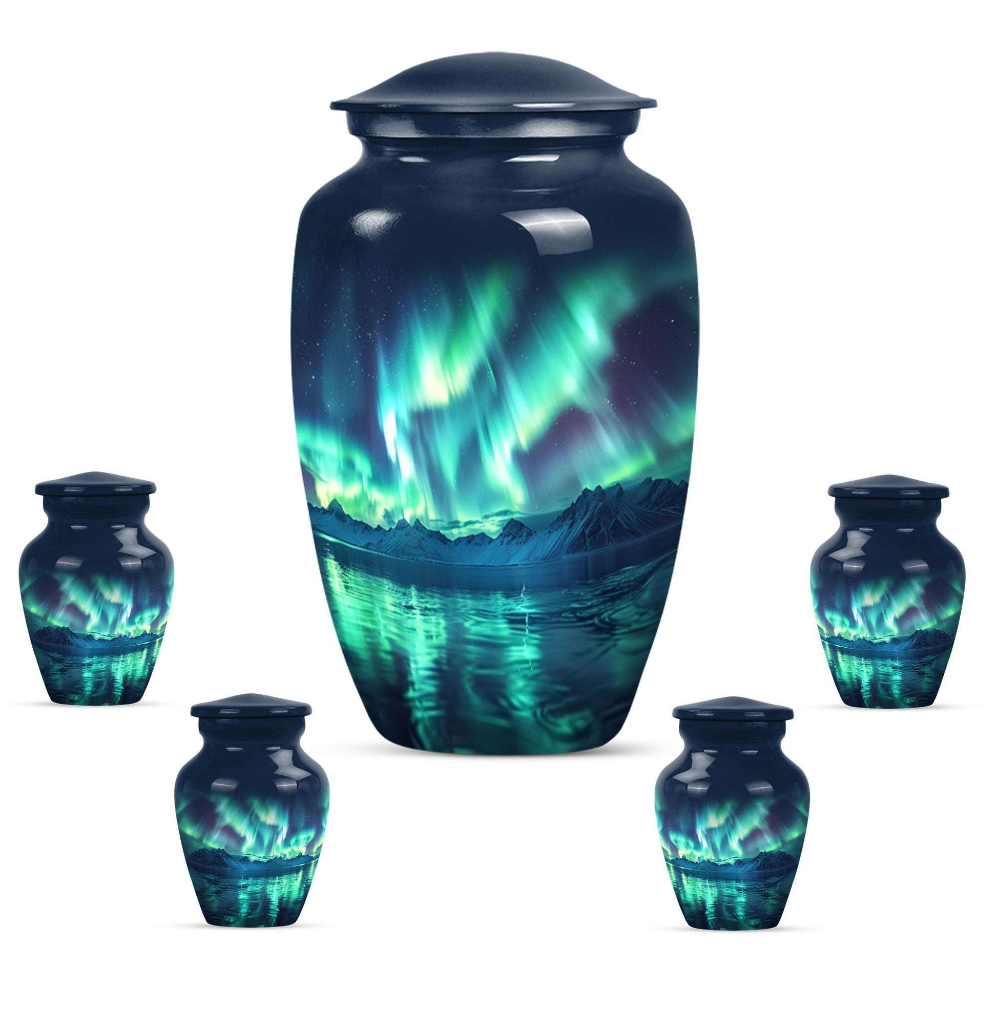 Aurora Borealis Borealis Theme Large Urn With 4 Keepsake Urn