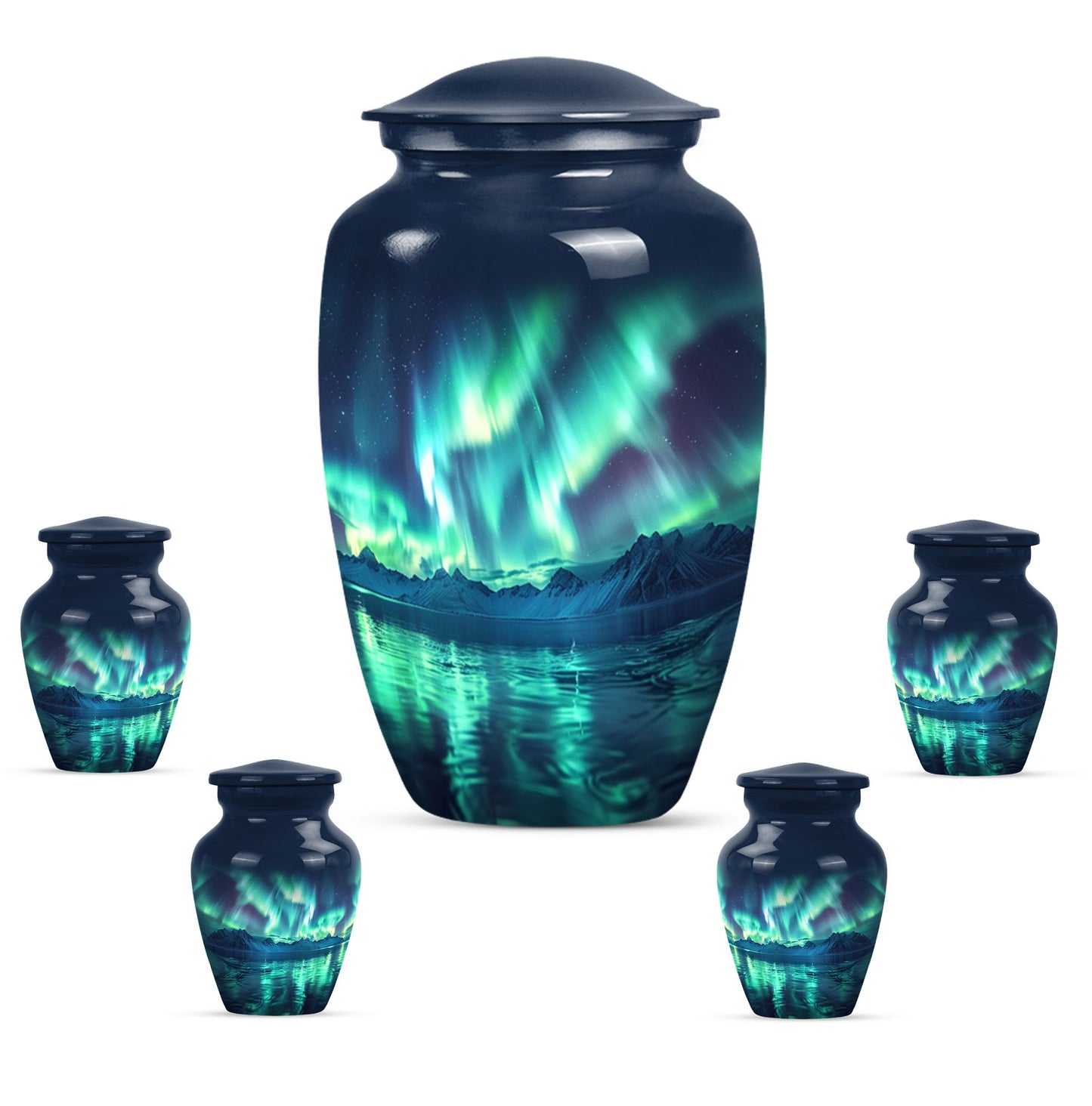 10-inch Northern Lights themed funeral urn for mom.