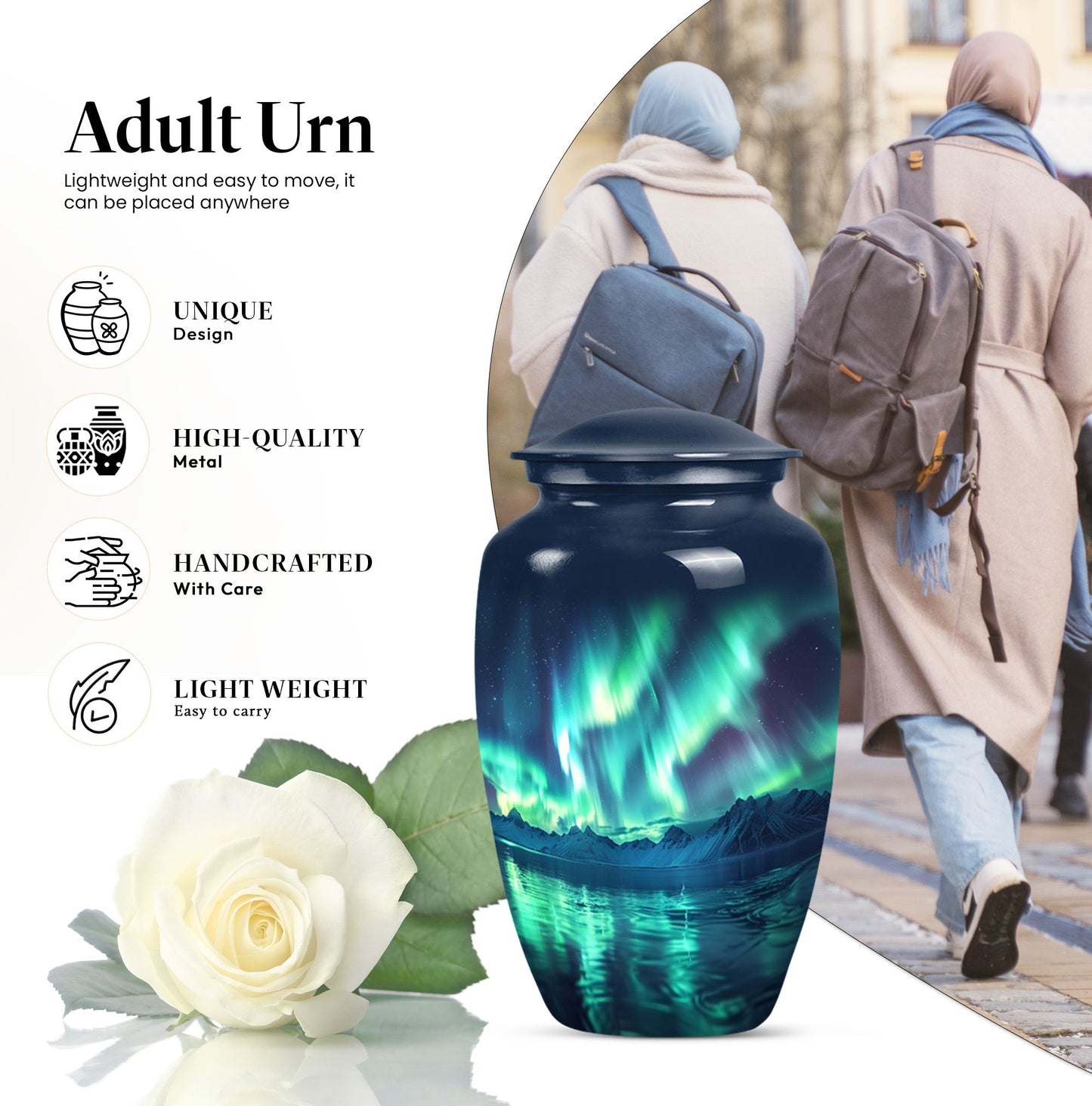 10-inch Northern Lights themed funeral urn for mom.