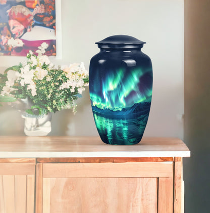 10-inch Northern Lights themed funeral urn for mom.