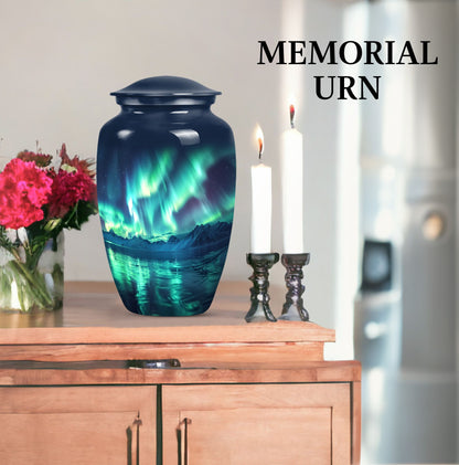 10-inch Northern Lights themed funeral urn for mom.