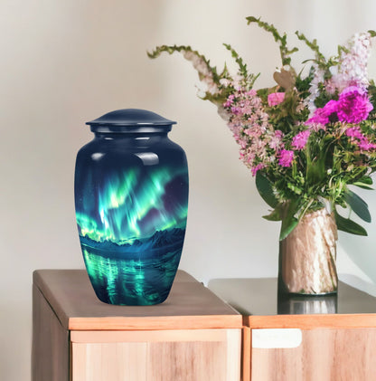 10-inch Northern Lights themed funeral urn for mom.