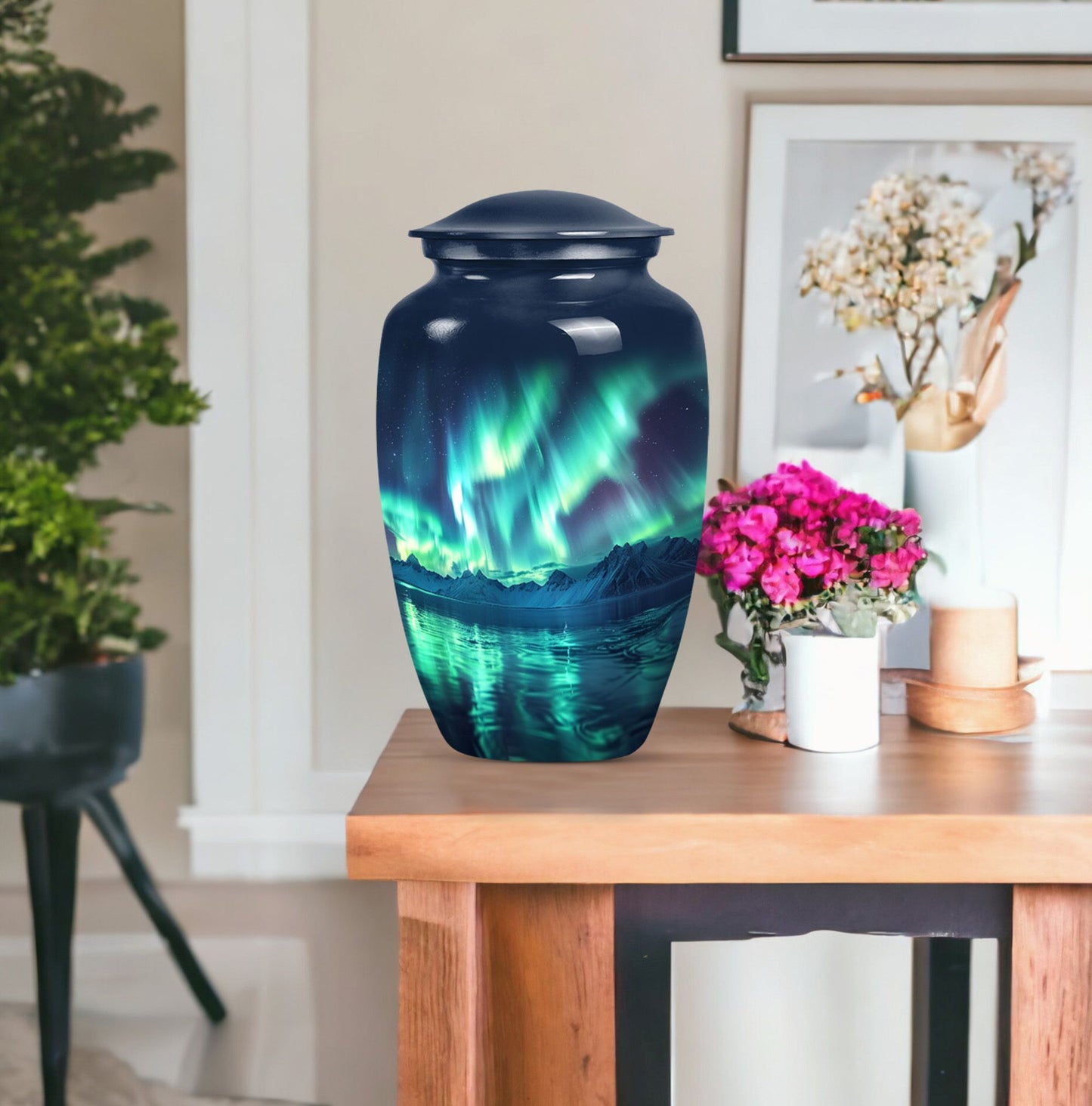 10-inch Northern Lights themed funeral urn for mom.