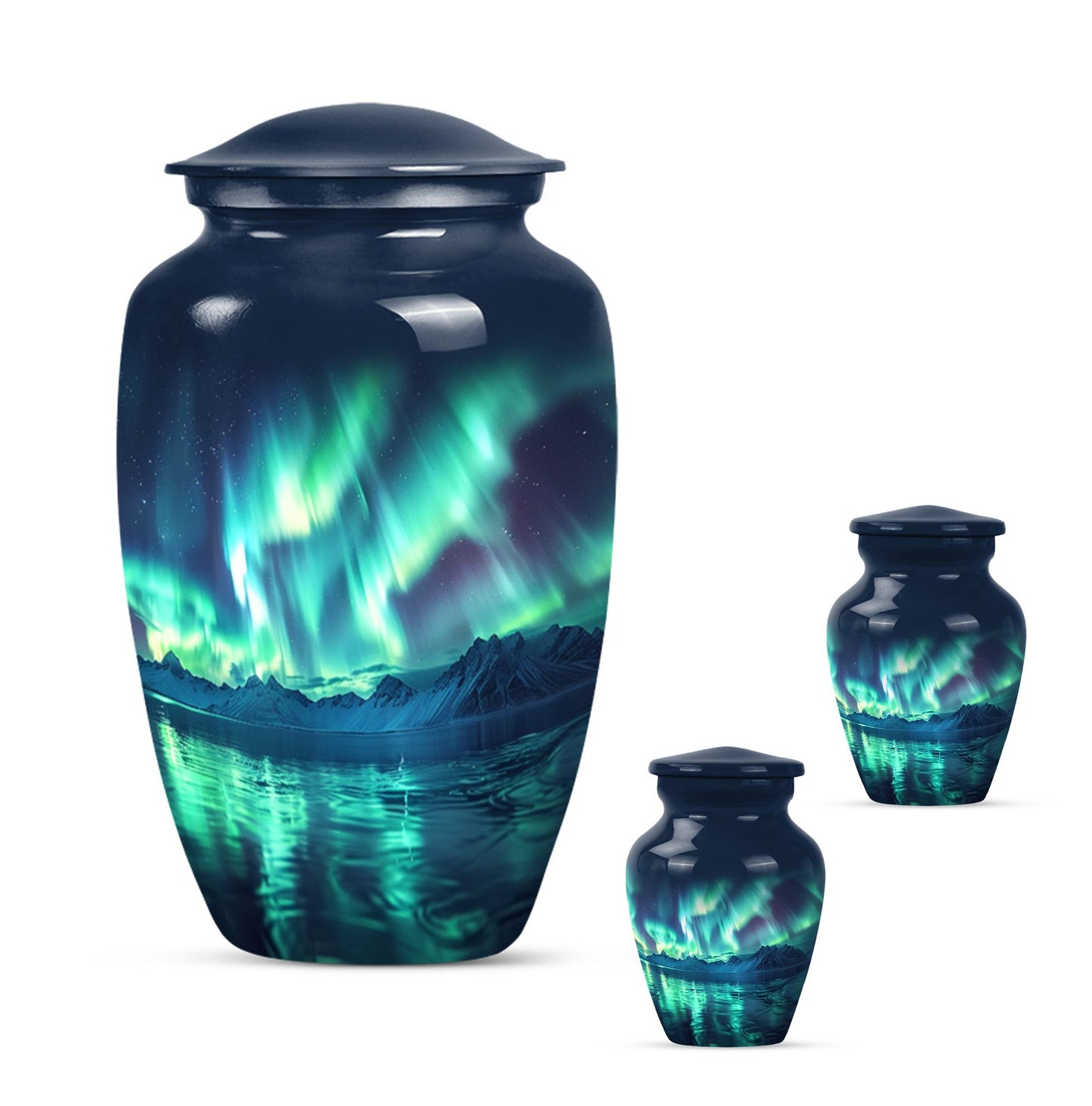 10-inch Northern Lights themed funeral urn for mom.