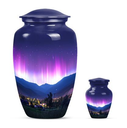Aurora Borealis Theme Large Urn With 1 Keepsake Urn