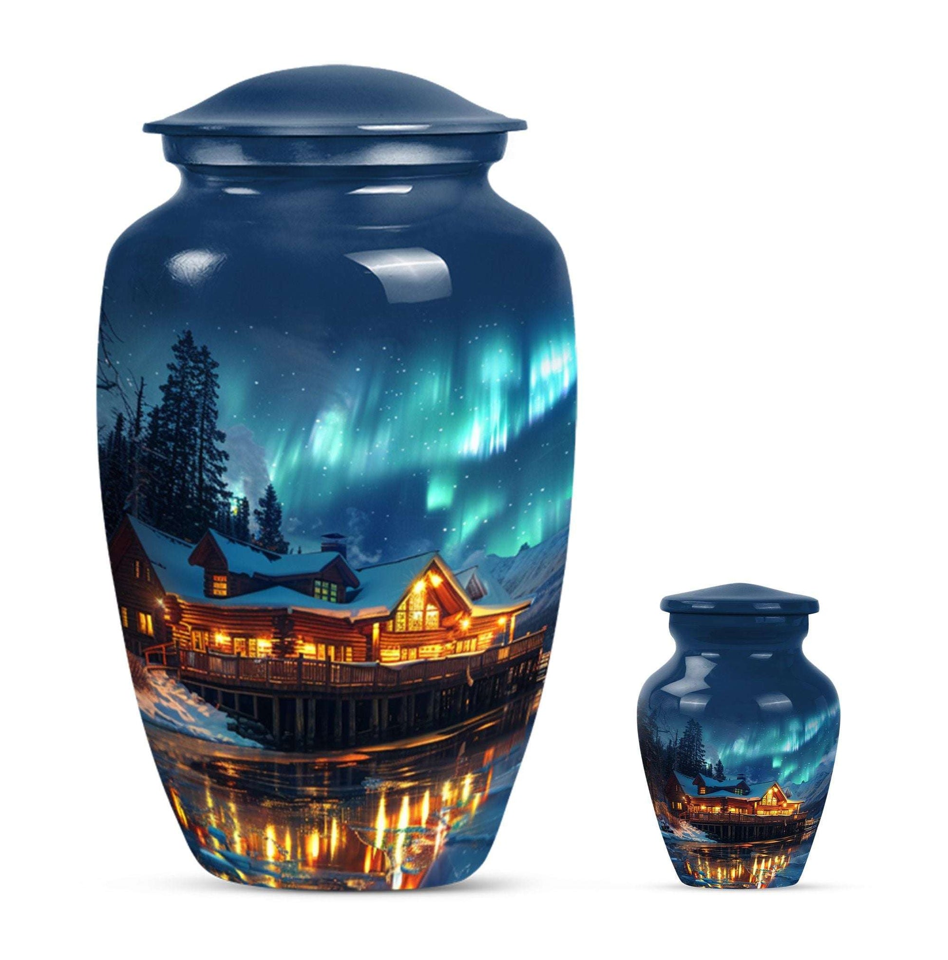 Aurora Borealis Borealis Theme Large Urn With 1 Keepsake Urn