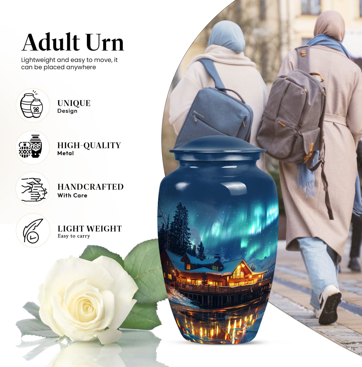 Northern Lights themed butterfly design Cremation urn