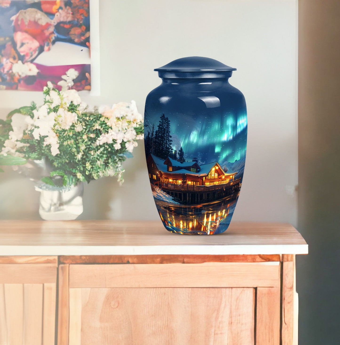 Northern Lights themed butterfly design Cremation urn