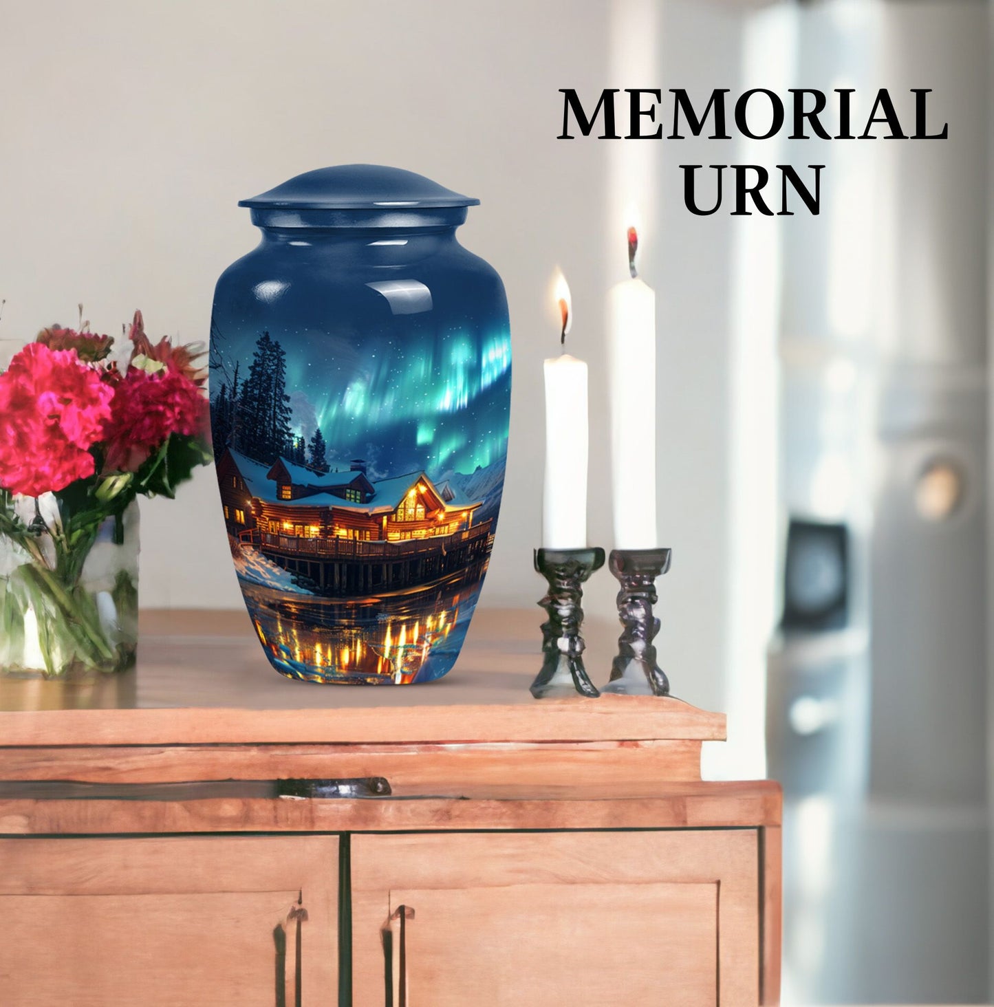 Northern Lights themed butterfly design Cremation urn
