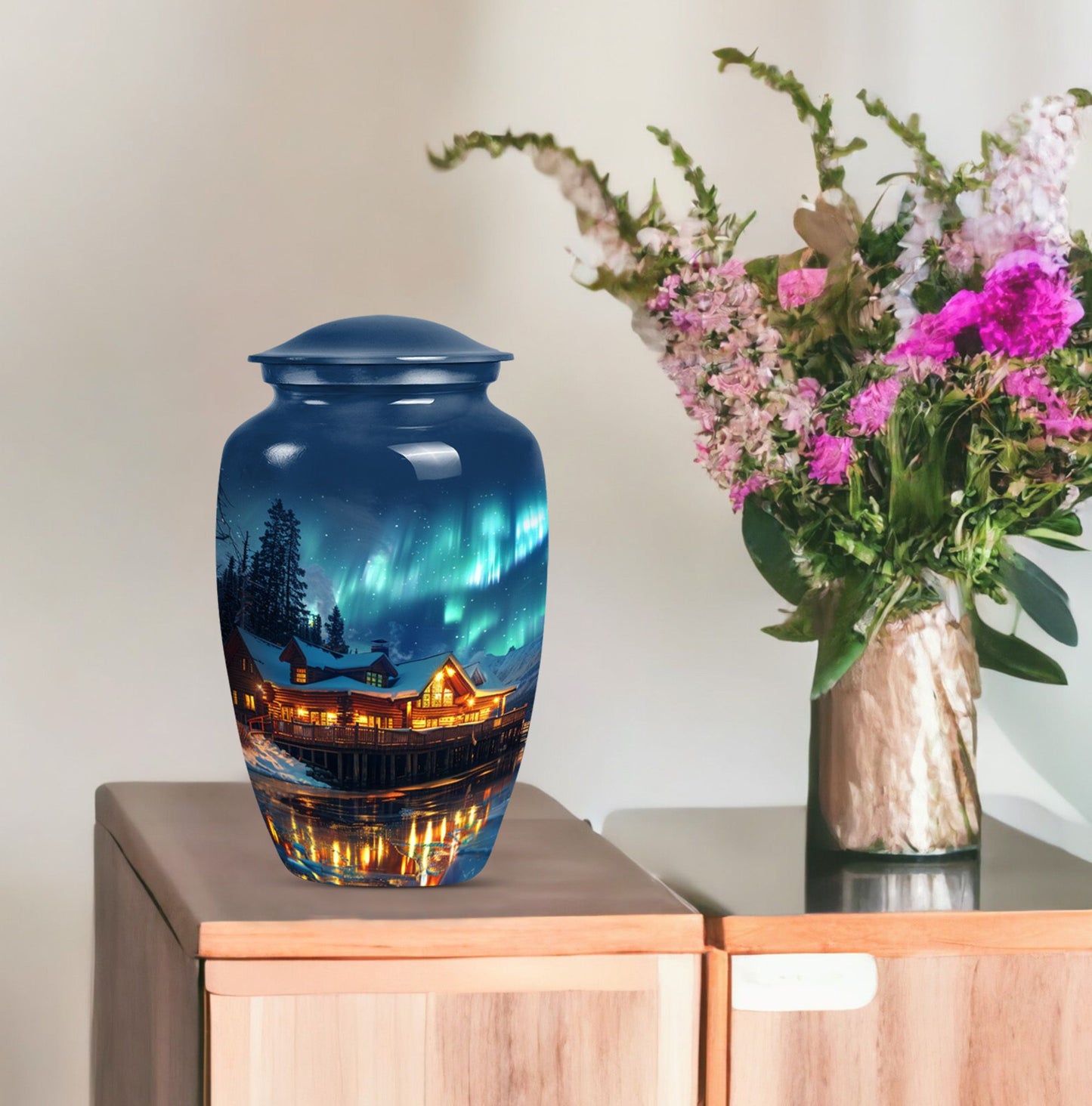 Northern Lights themed butterfly design Cremation urn