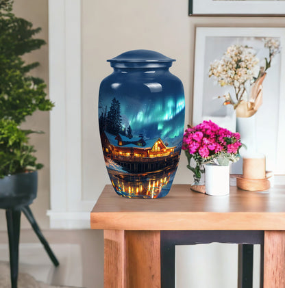 Northern Lights themed butterfly design Cremation urn