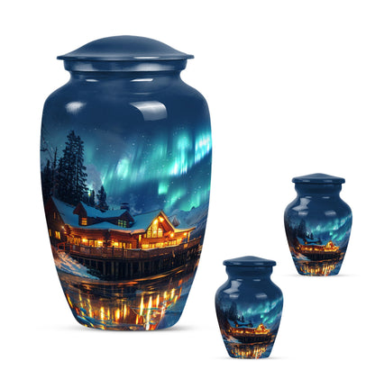 Northern Lights themed butterfly design Cremation urn