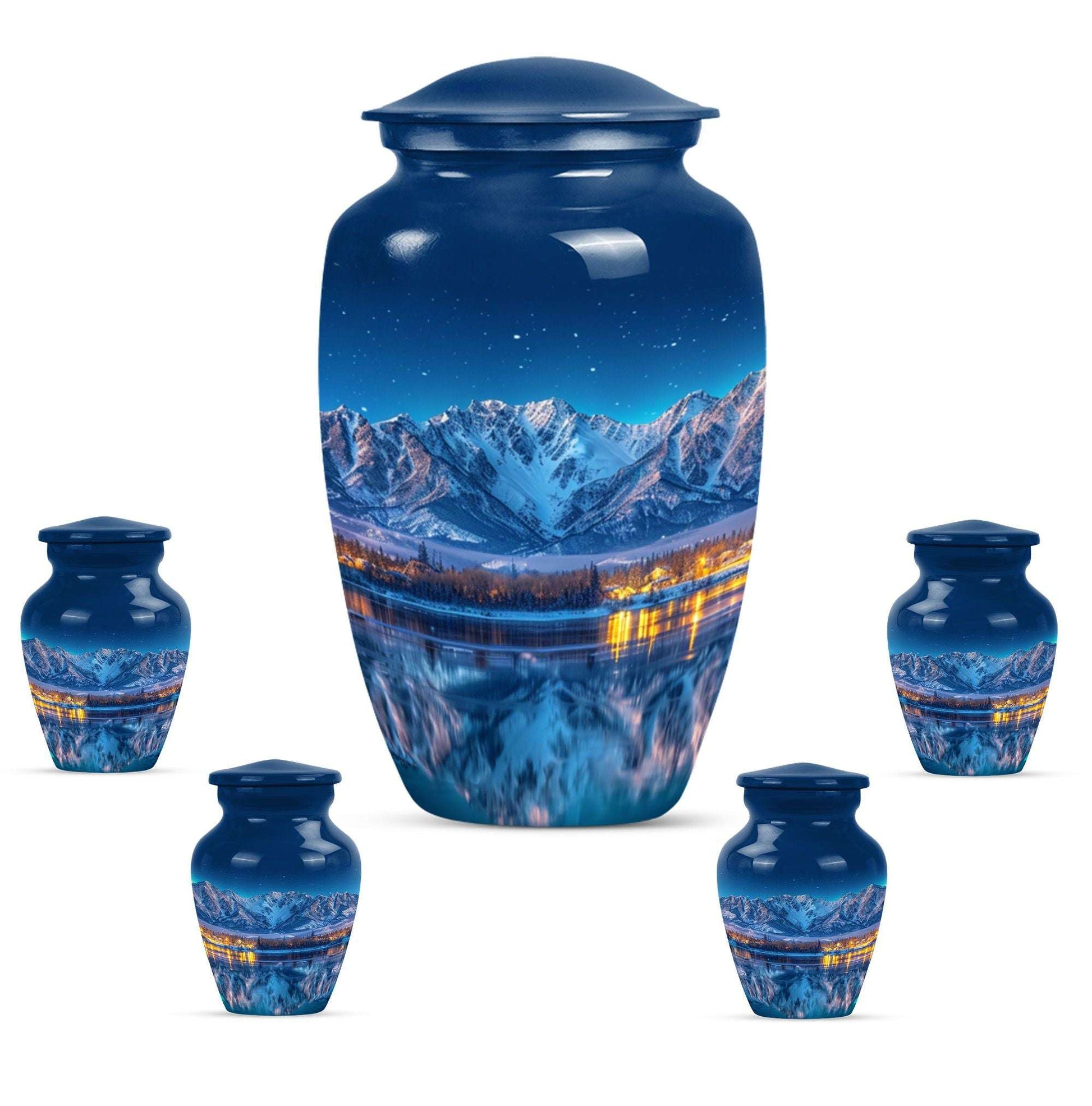 Aurora Borealis Theme Large Urn With 4 Keepsake Urn