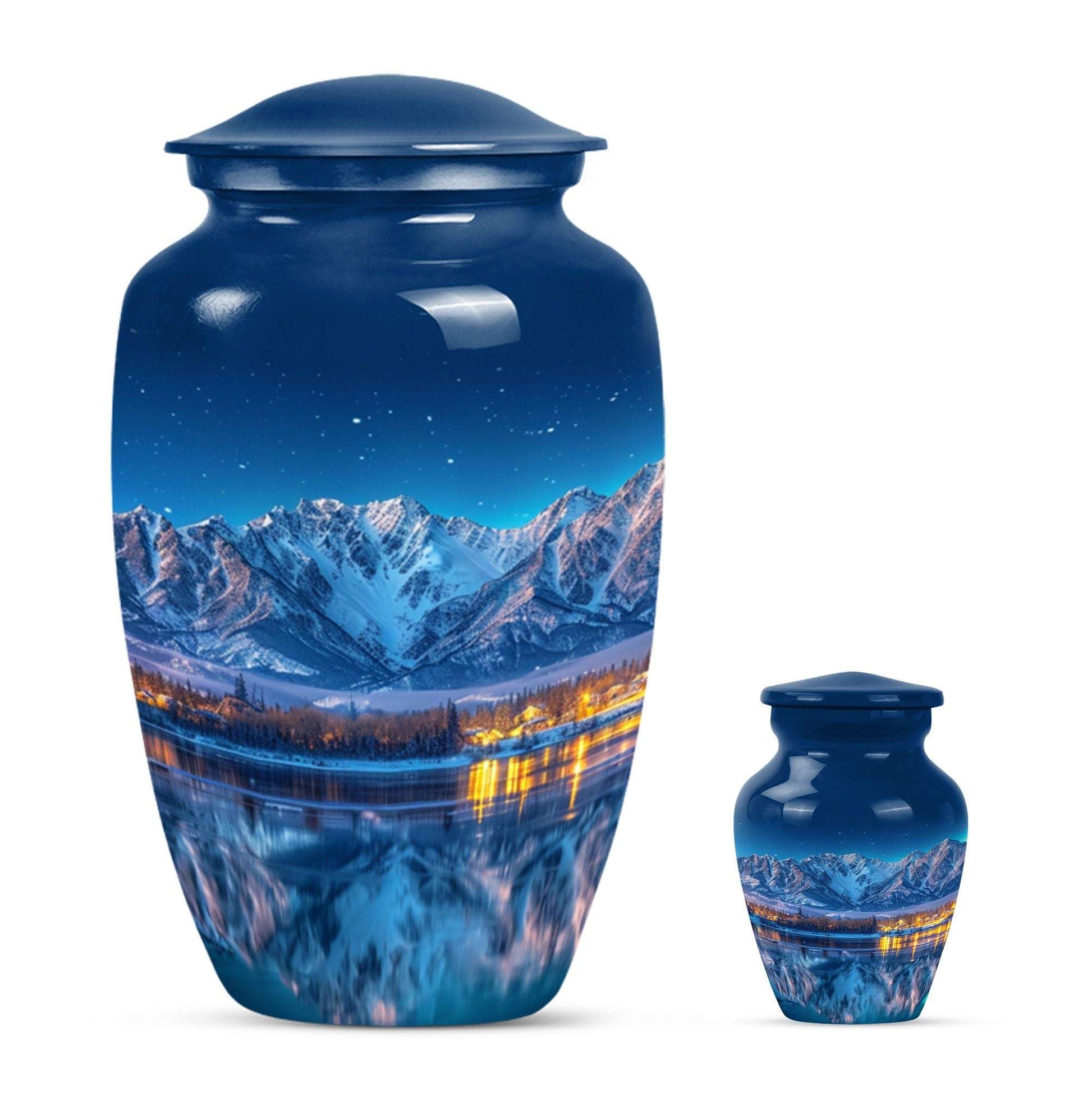Aurora Borealis Theme Large Urn With 1 Keepsake Urn