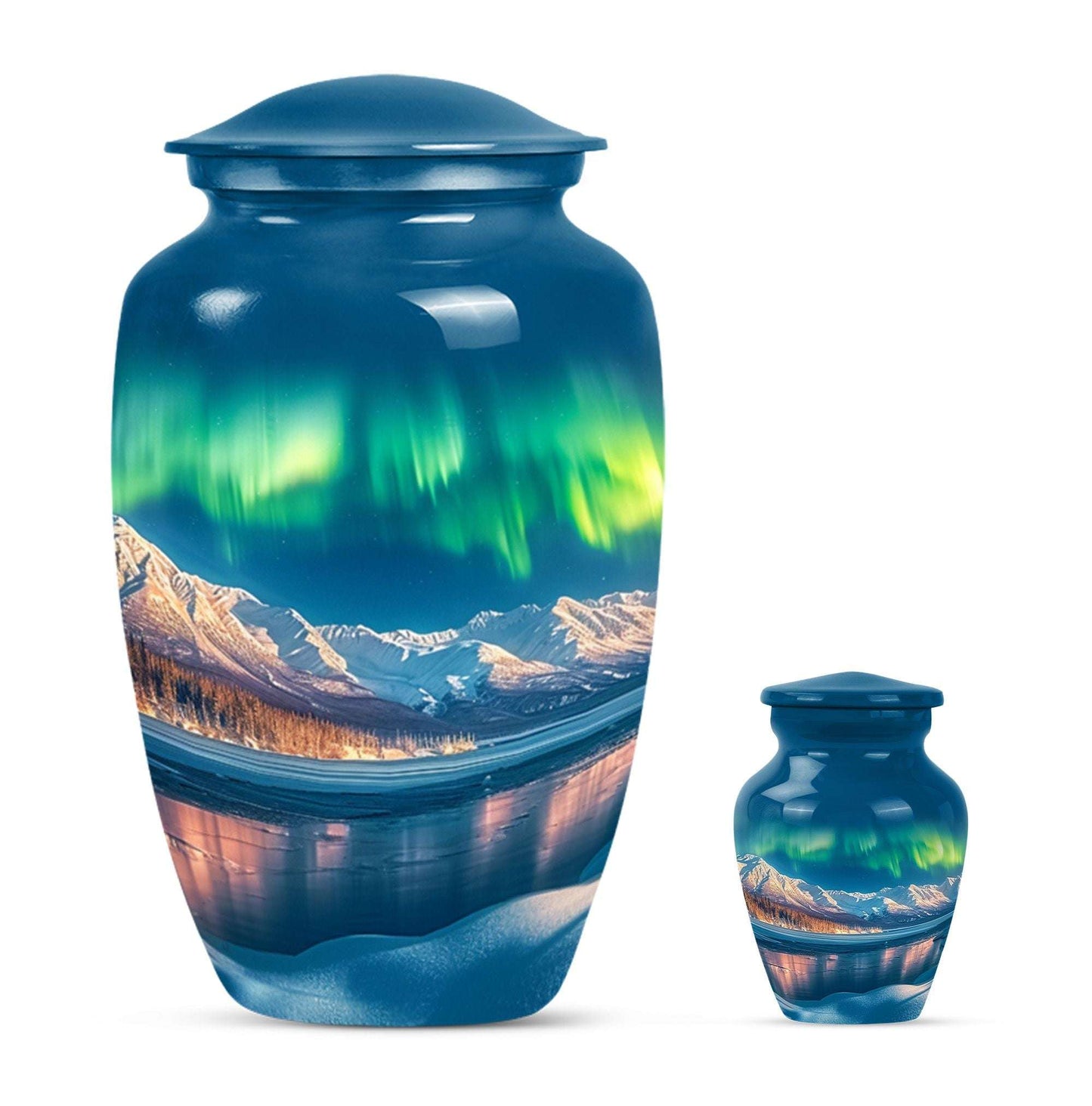 Aurora Borealis Theme Large Urn With 1 Keepsake Urn