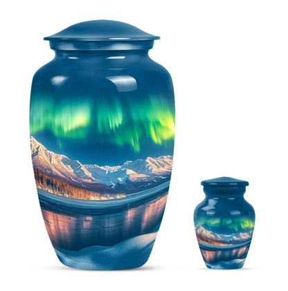 Aurora Borealis Theme Large Urn With 1 Keepsake Urn