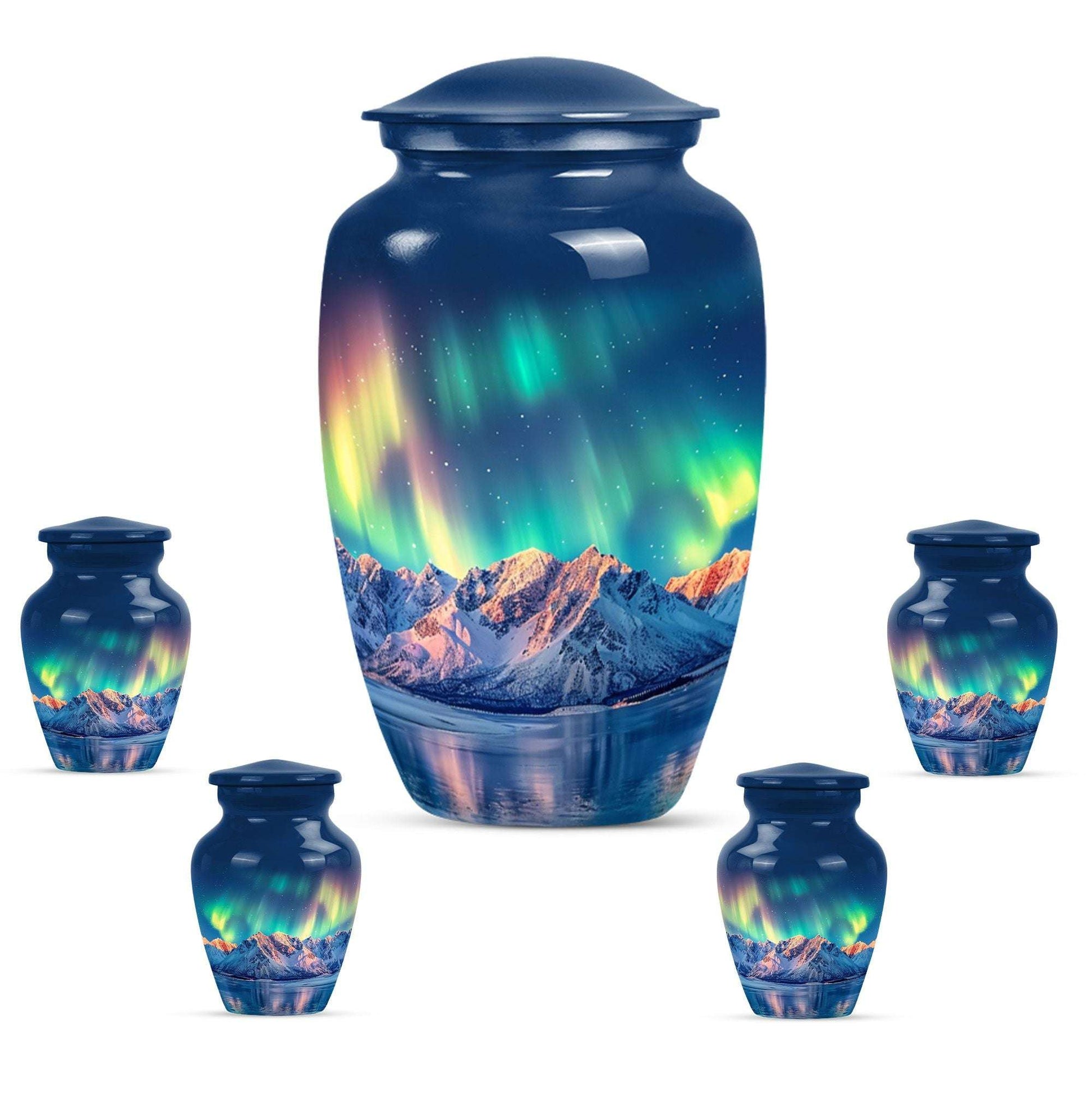 Aurora Borealis Theme Large Urn With 4 Keepsake Urn
