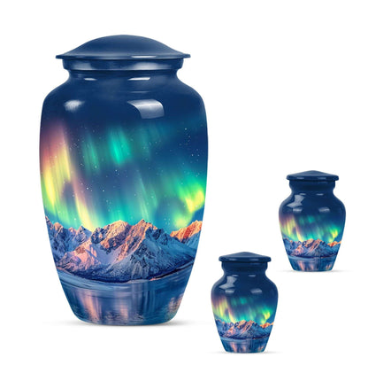 Aurora Borealis Theme Large Urn With 2 Keepsake Urn