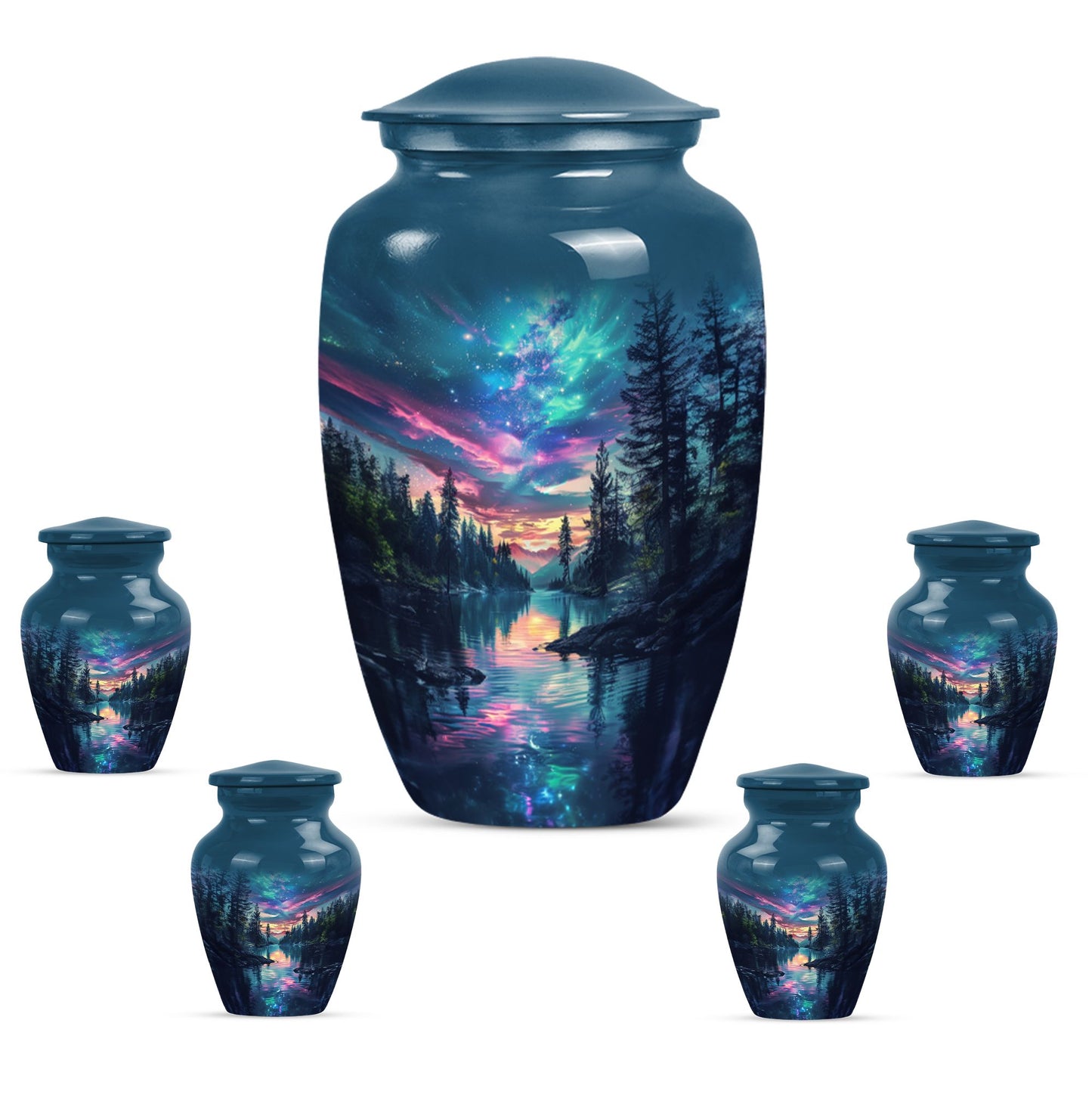  Arora Borealis cremation urn with butterfly theme
