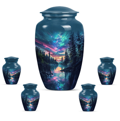 Arora Borealis cremation urn with butterfly theme