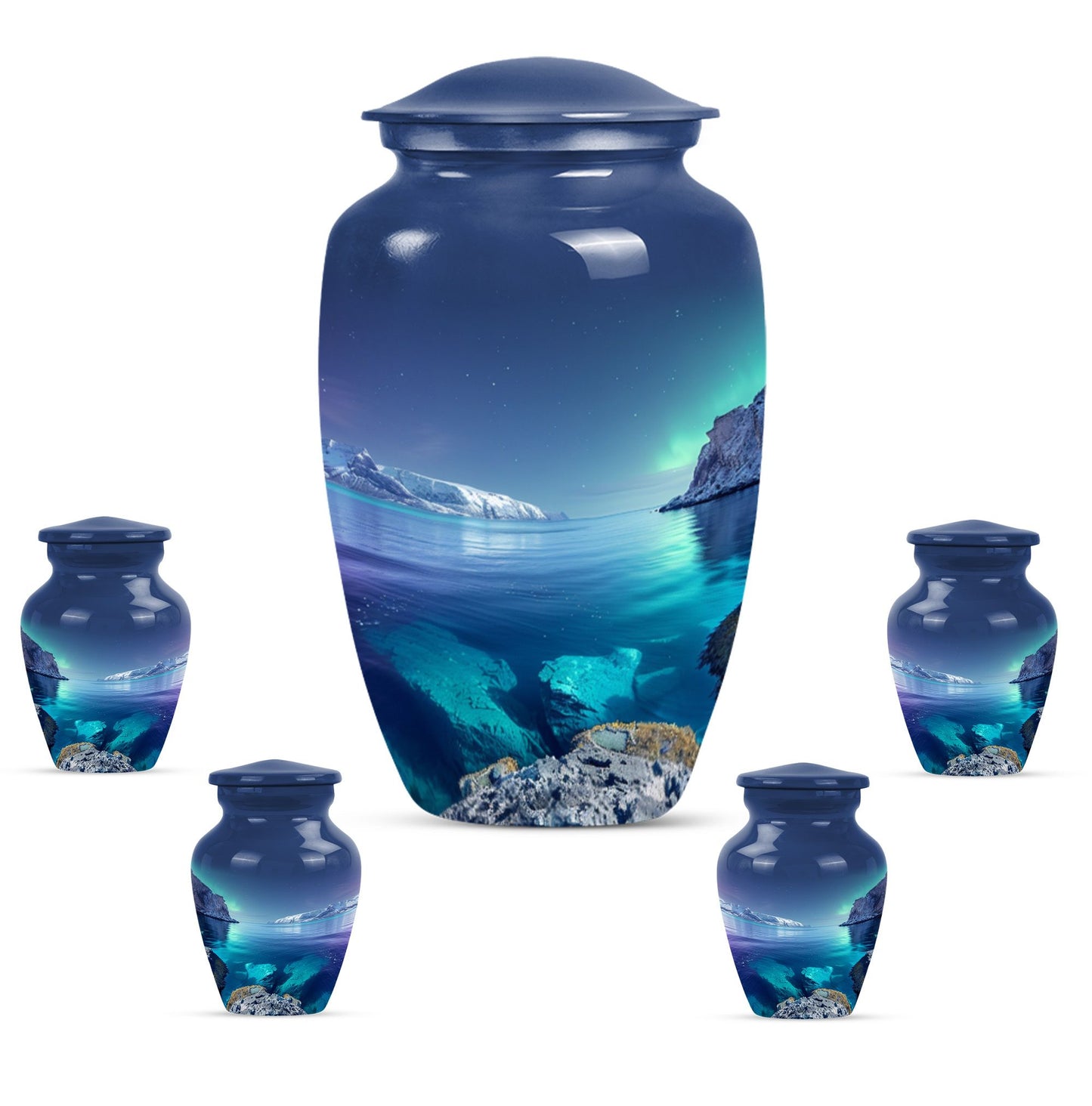 10-inch classic arora borealis urn with butterfly theme