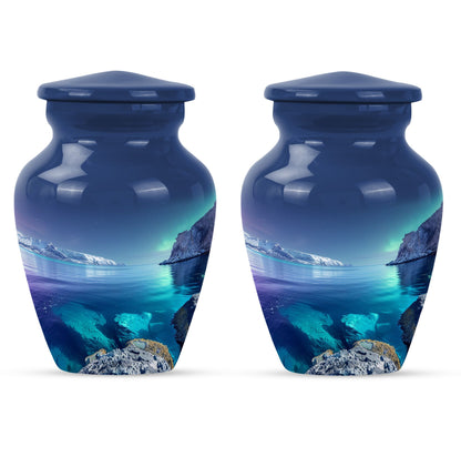 10-inch classic arora borealis urn with butterfly theme