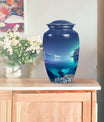 10-inch classic arora borealis urn with butterfly theme