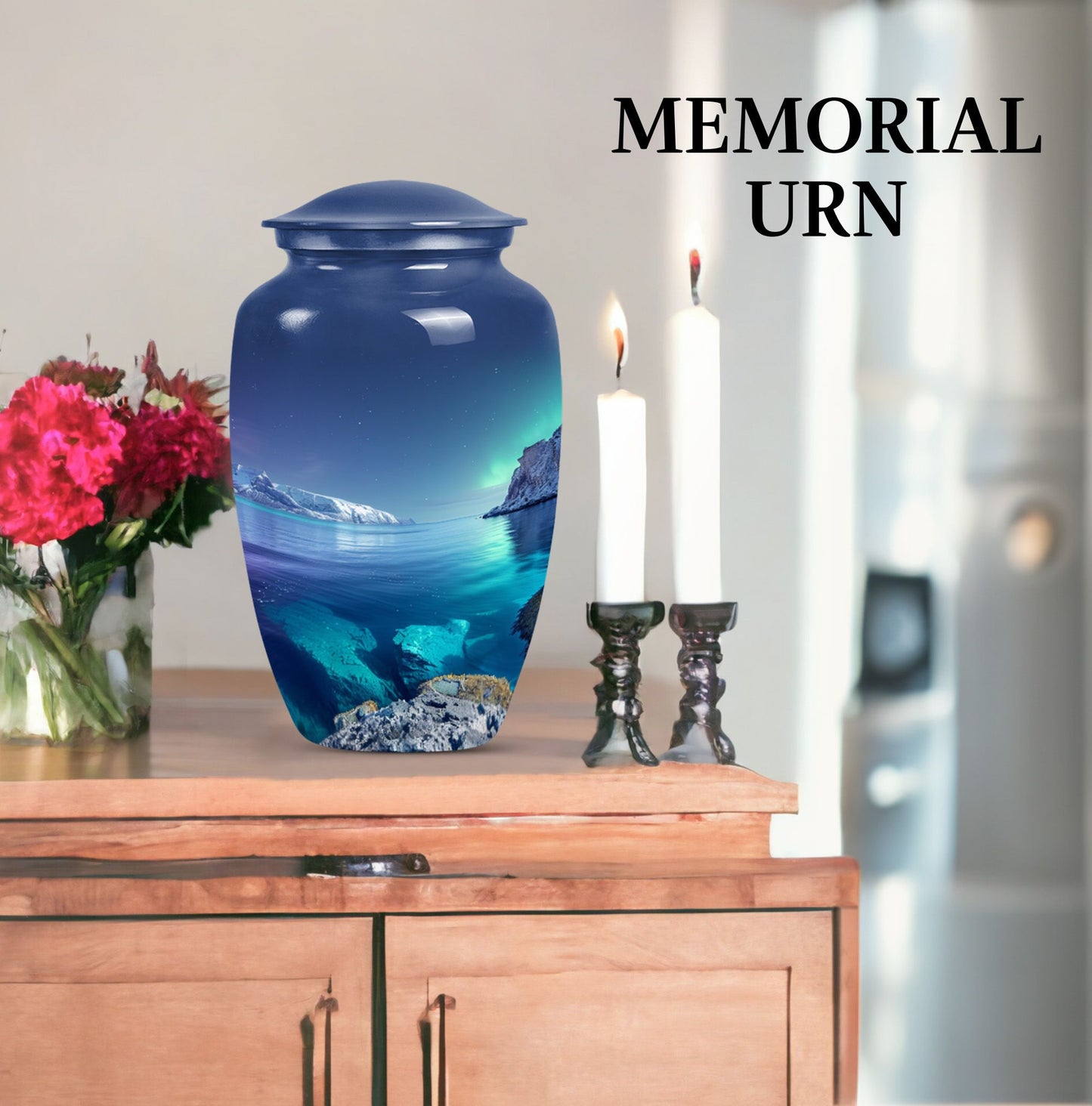 10-inch classic arora borealis urn with butterfly theme