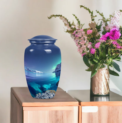 10-inch classic arora borealis urn with butterfly theme