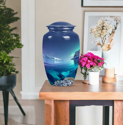 10-inch classic arora borealis urn with butterfly theme