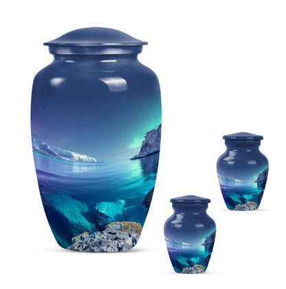 10-inch classic arora borealis urn with butterfly theme