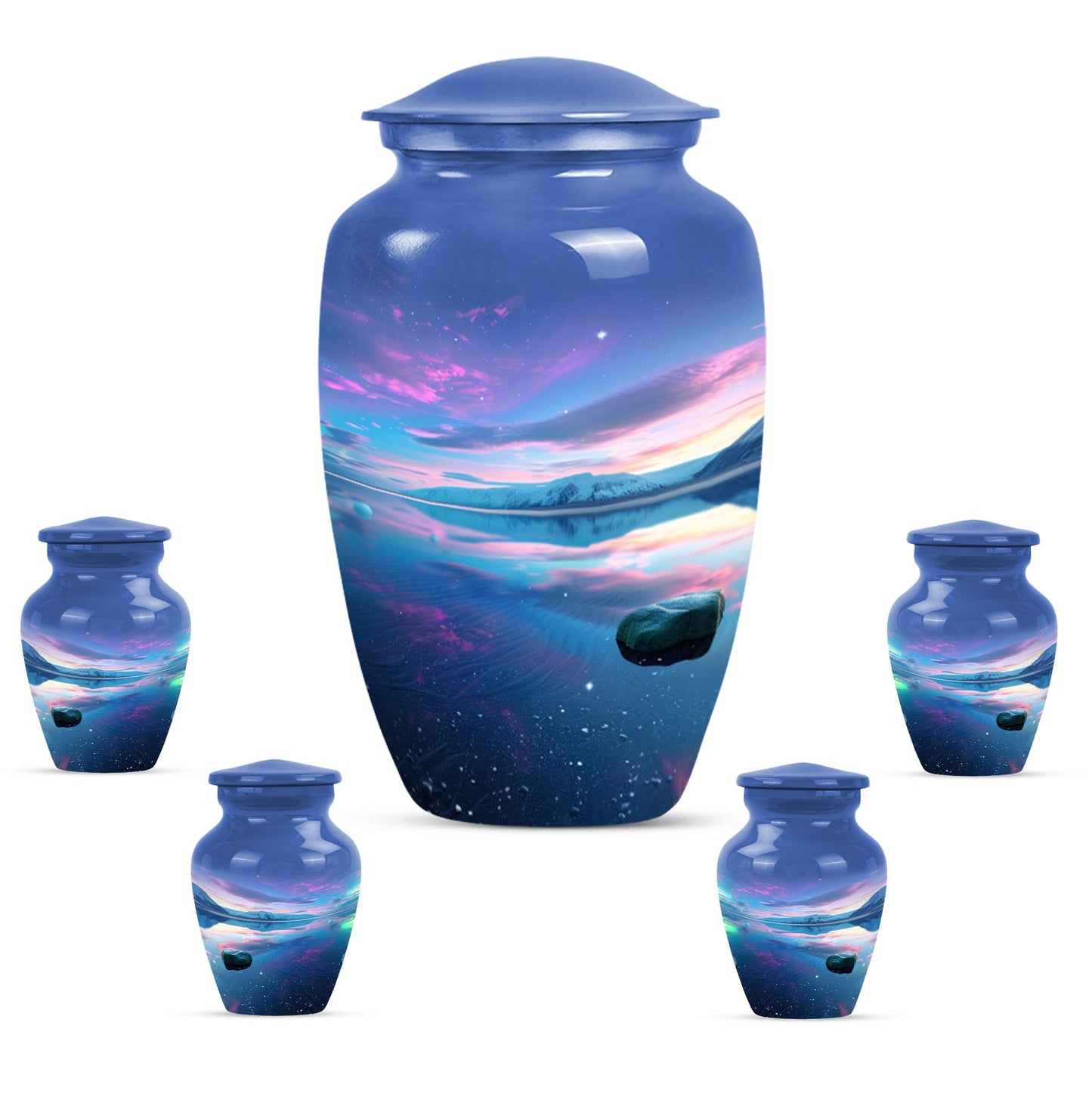 10-inch Arora Borealis Aluminum Cremation Urn.