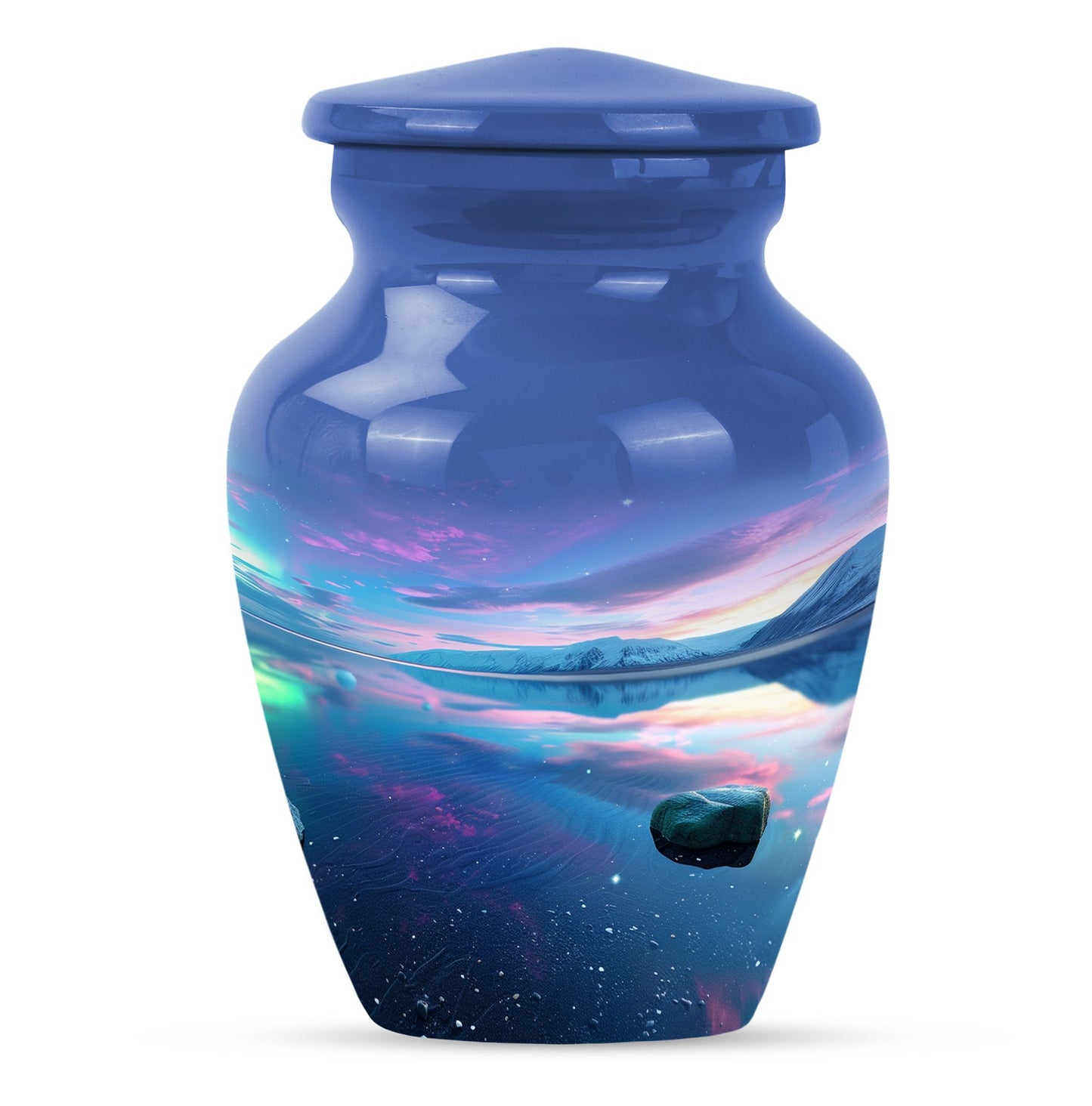 10-inch Arora Borealis Aluminum Cremation Urn.