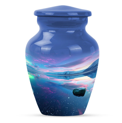 10-inch Arora Borealis Aluminum Cremation Urn.