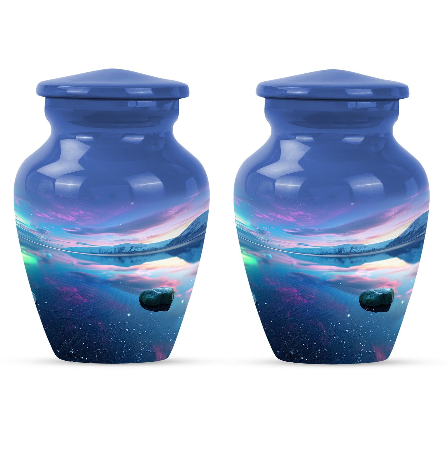 10-inch Arora Borealis Aluminum Cremation Urn.