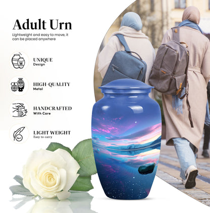10-inch Arora Borealis Aluminum Cremation Urn.