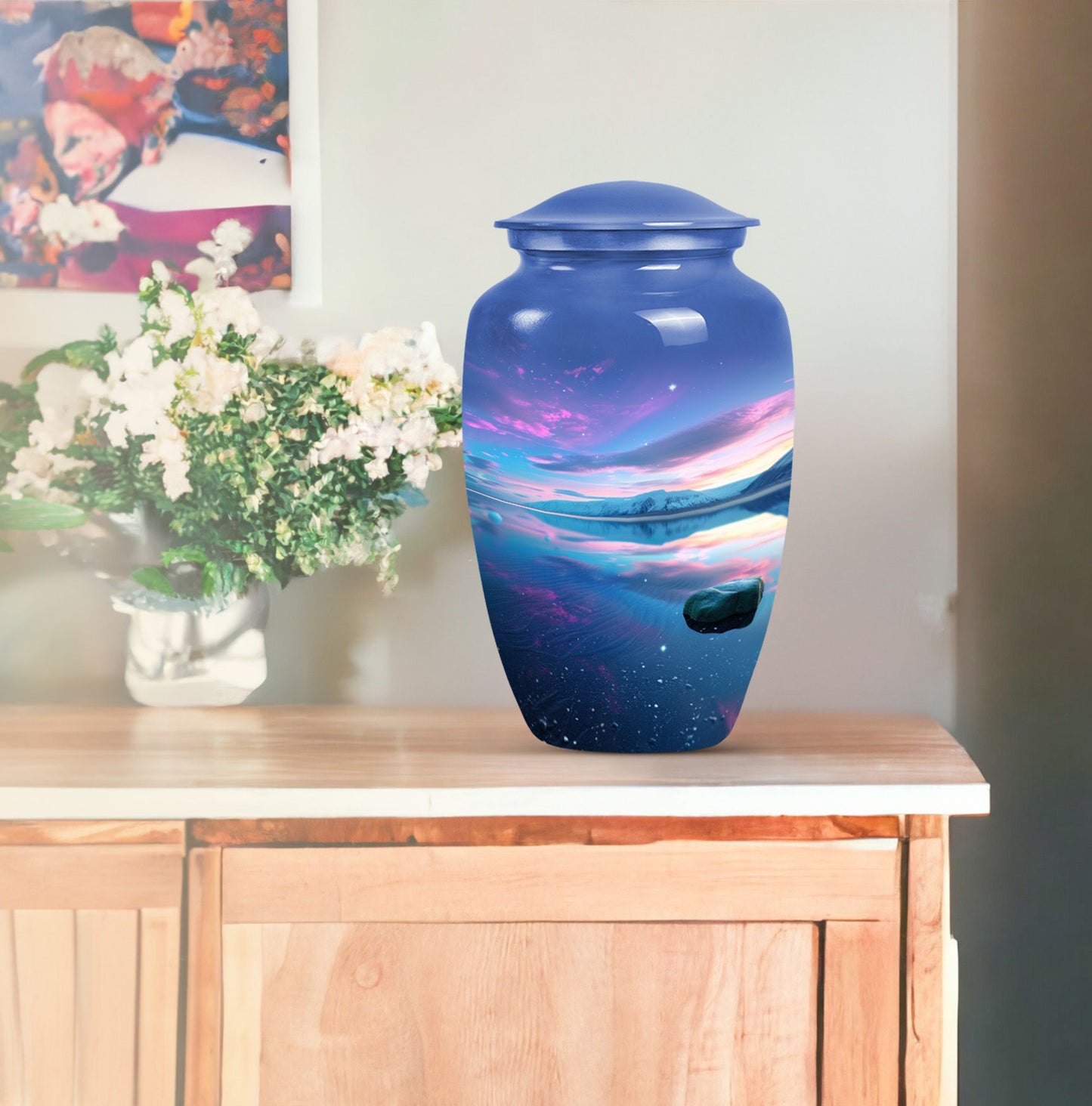 10-inch Arora Borealis Aluminum Cremation Urn.