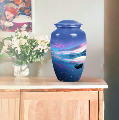 10-inch Arora Borealis Aluminum Cremation Urn.