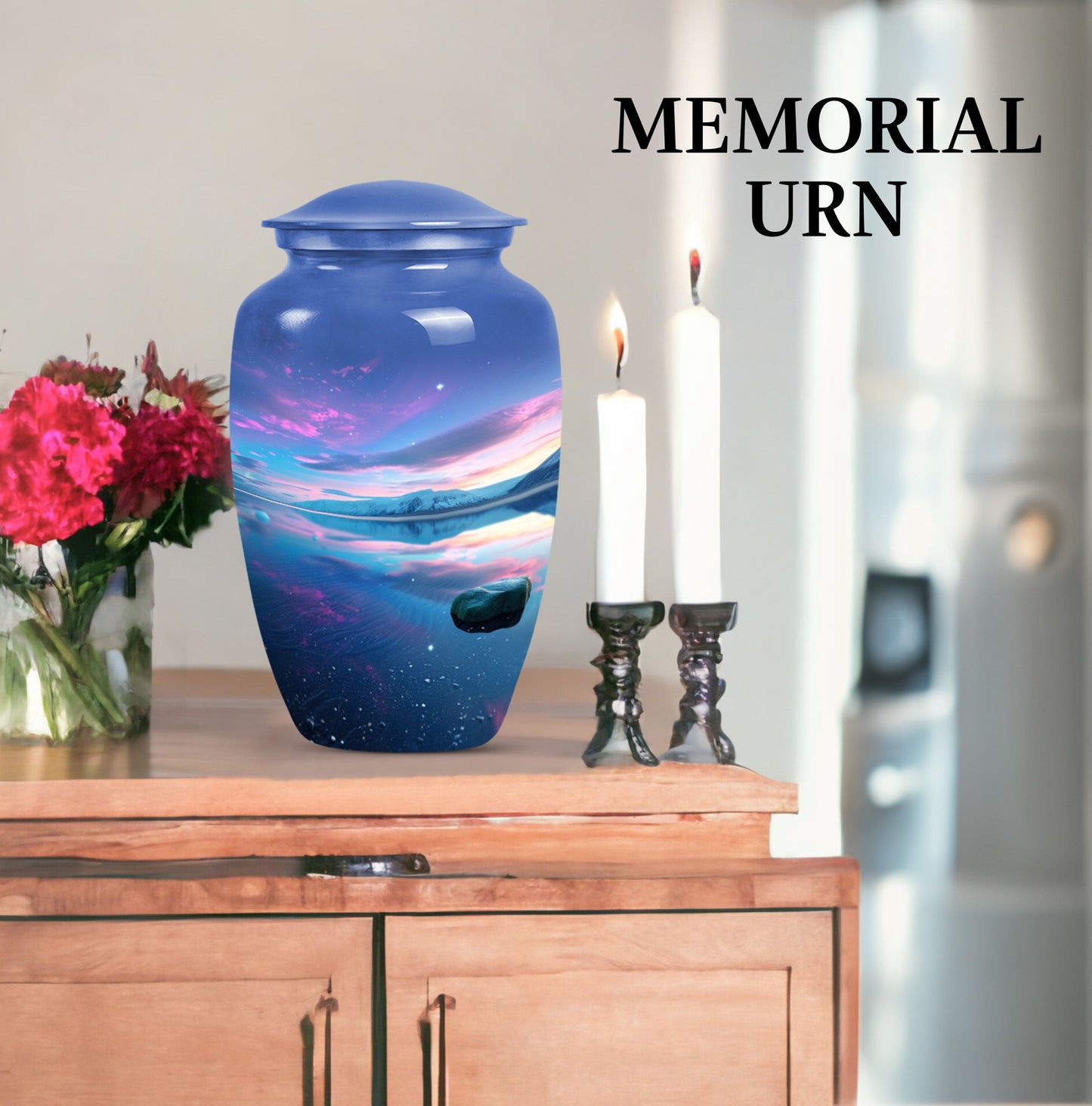 10-inch Arora Borealis Aluminum Cremation Urn.