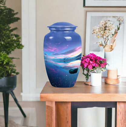 10-inch Arora Borealis Aluminum Cremation Urn.
