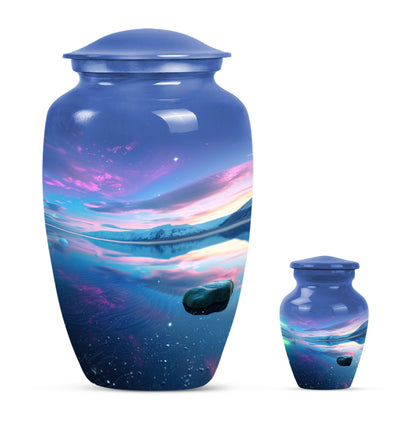10-inch Arora Borealis Aluminum Cremation Urn.
