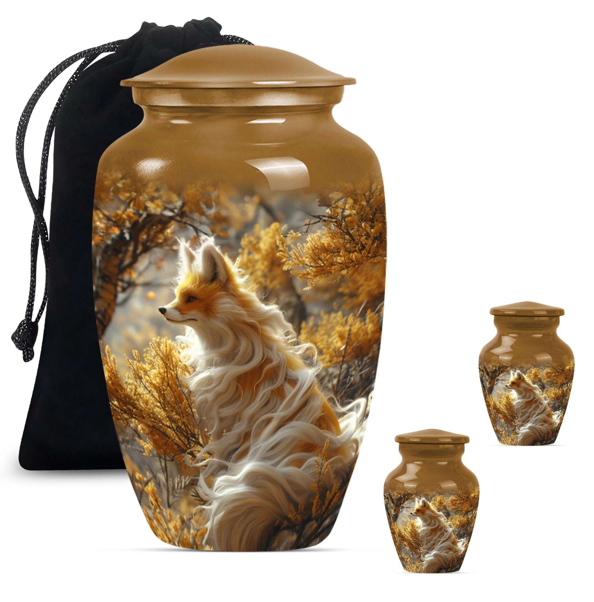Fox Theme Large Urn With 2 Keepsake Urn