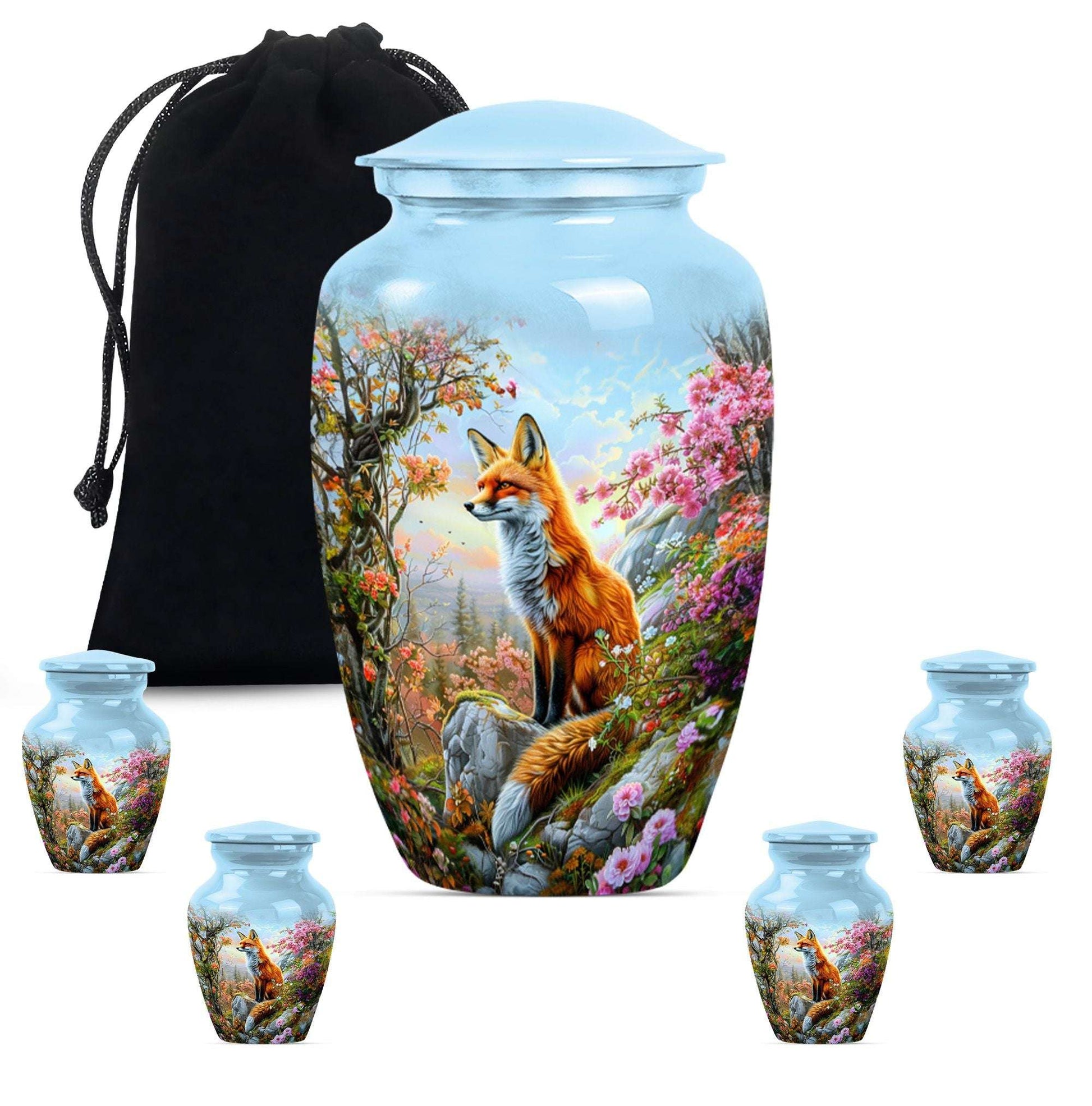 Fox Theme Large Urn With 4 Keepsake Urn